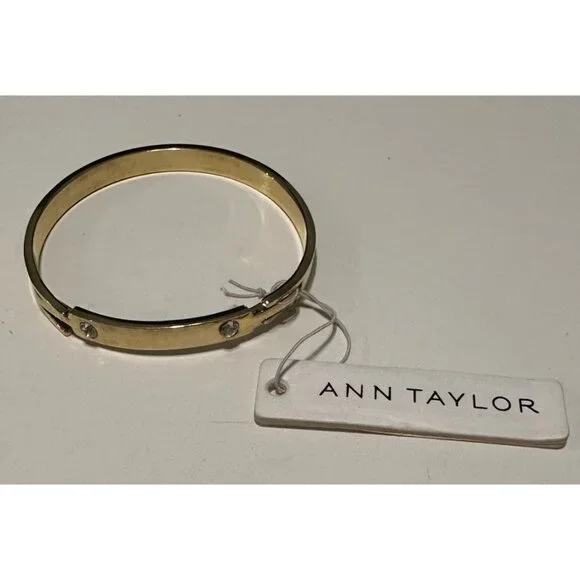 NWT Ann Taylor gold-tone hinged bangle bracelet with crystal accents - Picture 1 of 7
